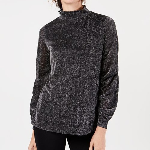 Alfani Mock-Neck Drape-Sleeve Metallic Top - Picture 5 of 8